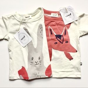Oeuf • NWT bundle of 2 white shirts fox/rabbit